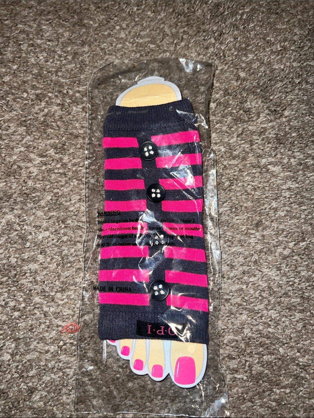 OPI Black and Hot Pink Striped Toe Socks
